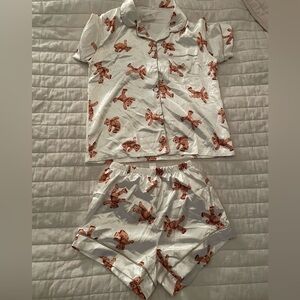 White silk pj set with teddy bears in size small